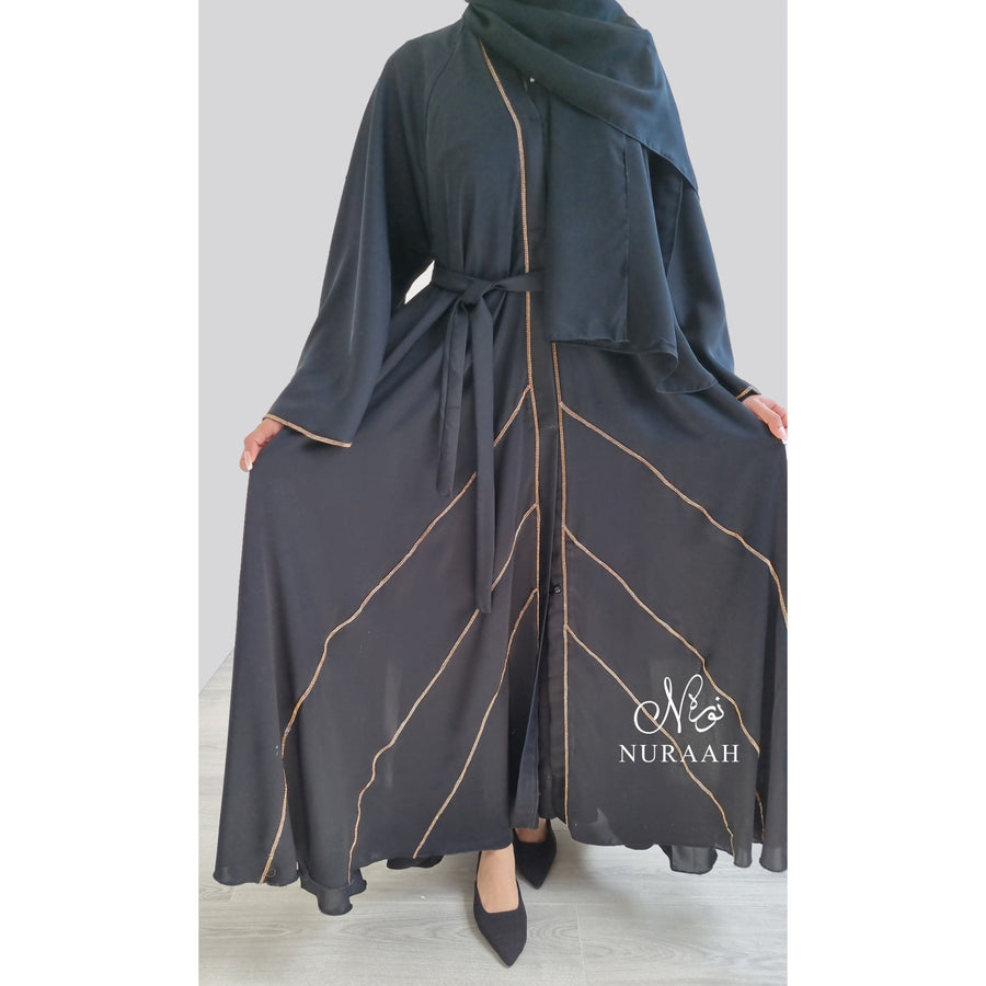 GOLD DIAMANTE OPEN ABAYA BLACK - NURAAH