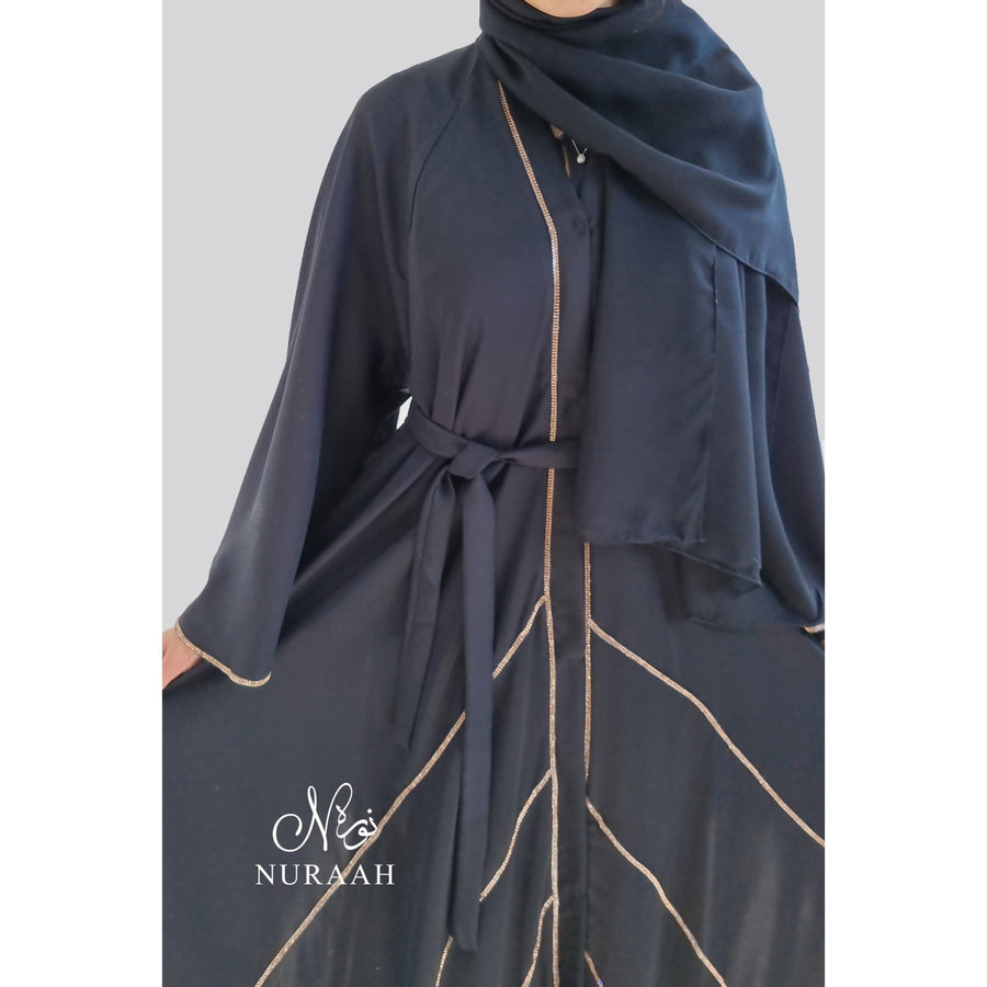 GOLD DIAMANTE OPEN ABAYA BLACK - NURAAH