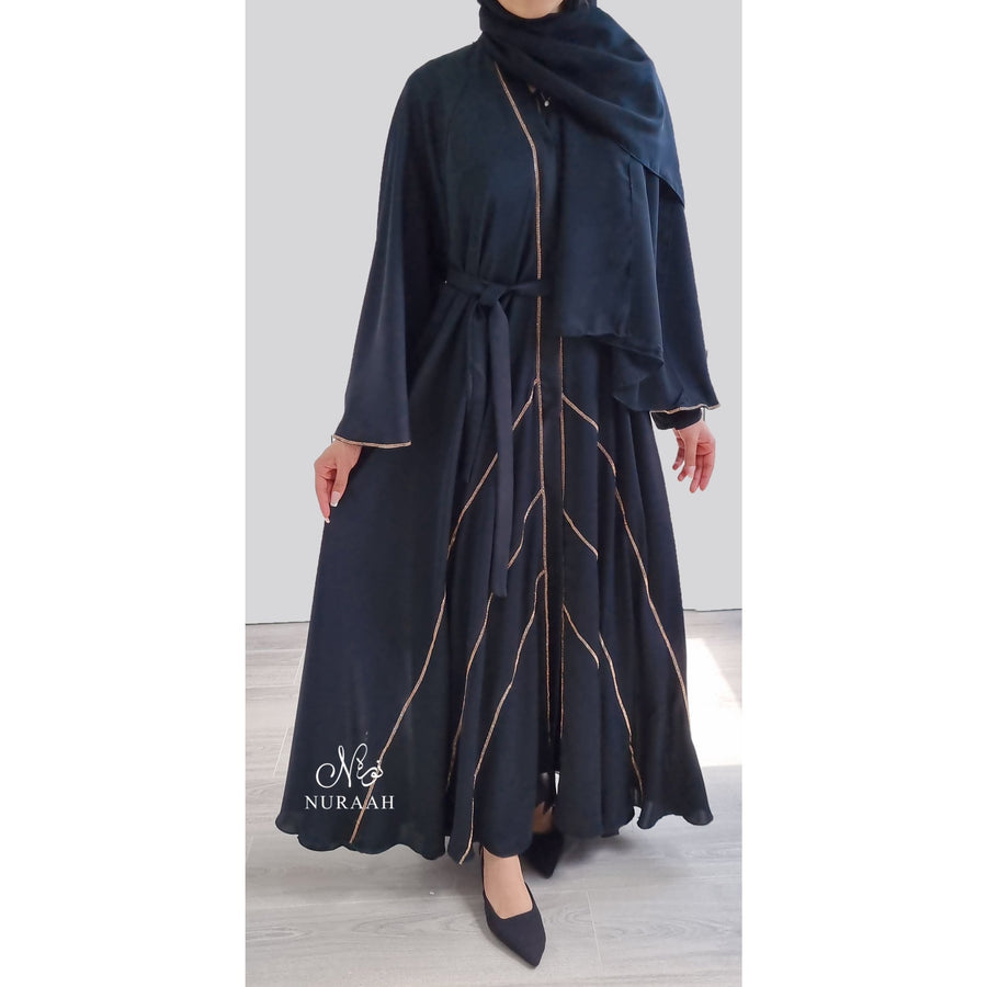 GOLD DIAMANTE OPEN ABAYA BLACK - NURAAH
