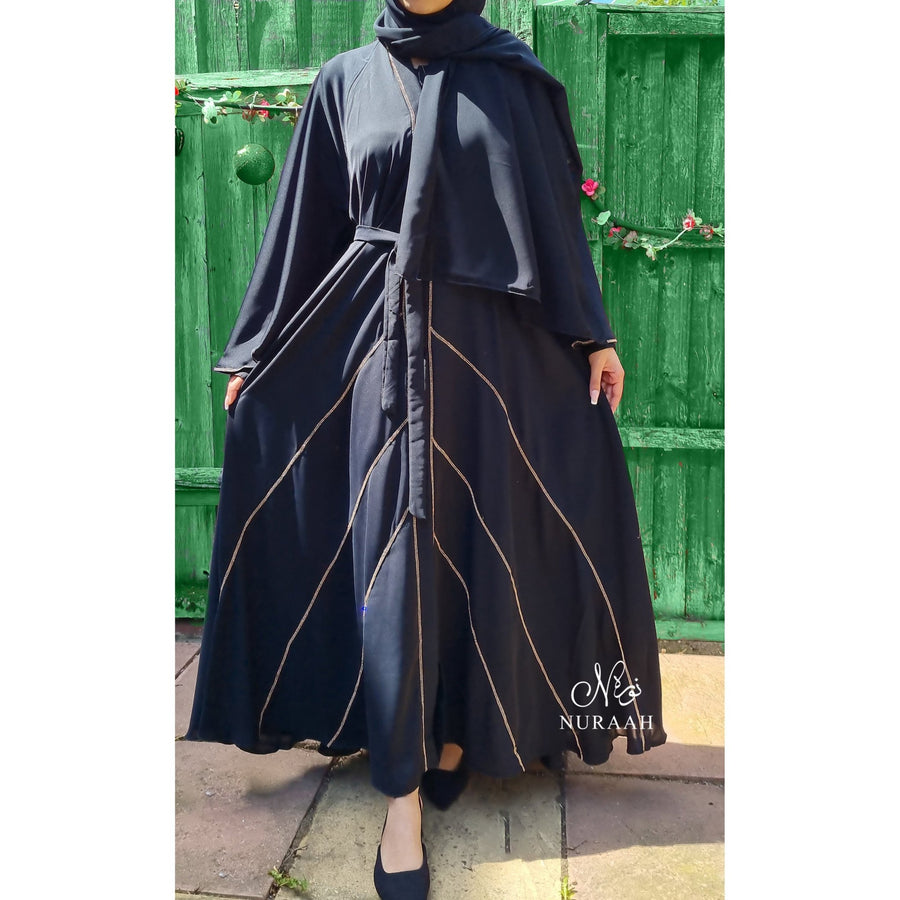 GOLD DIAMANTE OPEN ABAYA BLACK - NURAAH