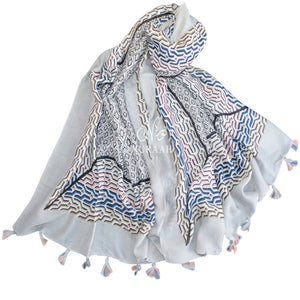 GREY GEOMETRIC PATTERN SCARF - NURAAH