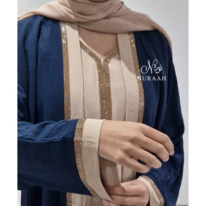 HADIYA CONTRAST ABAYA EMBELLISHED NAVY BLUE - NURAAH