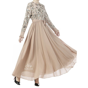 INARAH BEAD & SEQUIN DRESS BEIGE - NURAAH