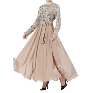 INARAH BEAD & SEQUIN DRESS BEIGE - NURAAH