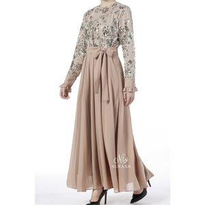 INARAH BEAD & SEQUIN DRESS BEIGE - NURAAH