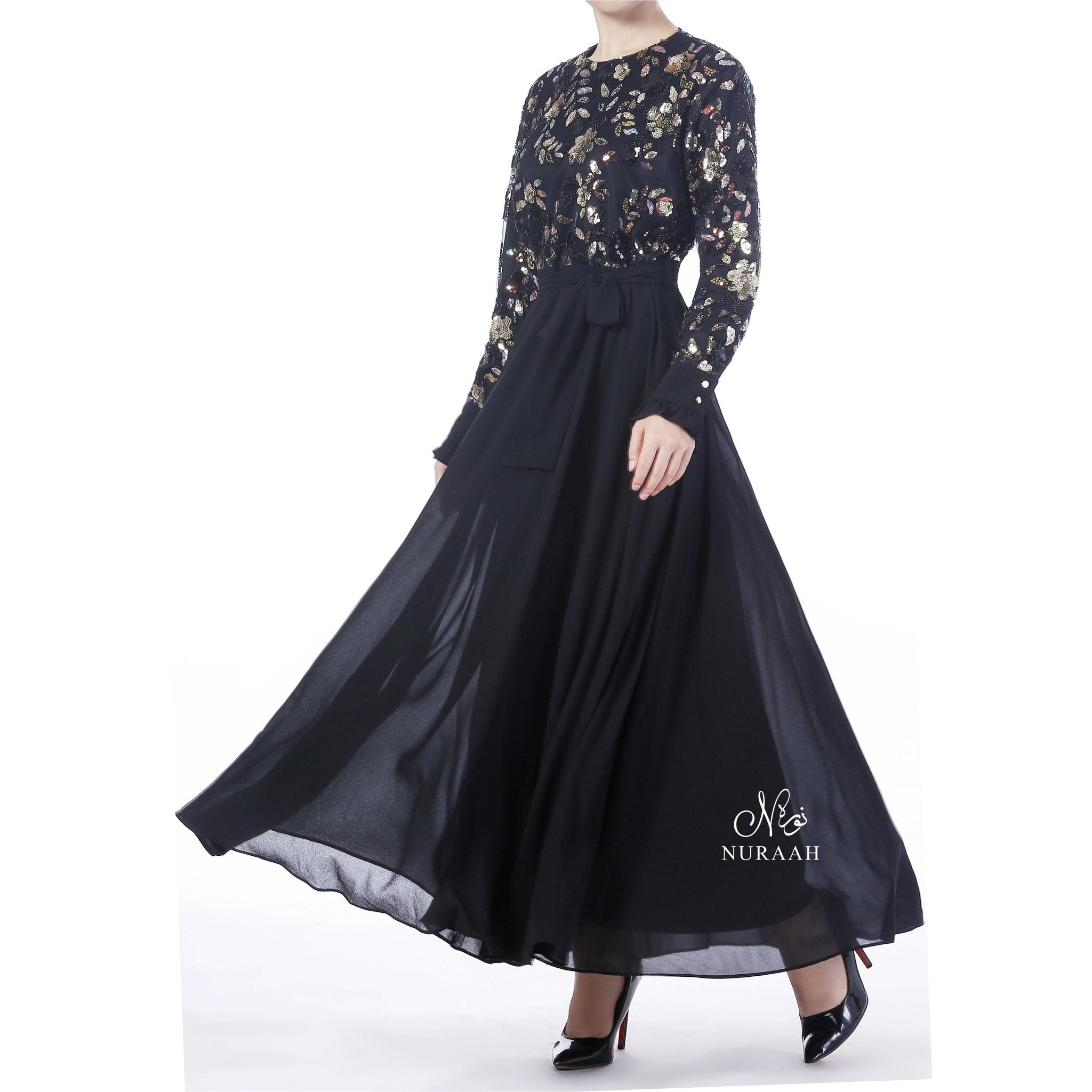 INARAH BEAD & SEQUIN DRESS BLACK 02 - NURAAH