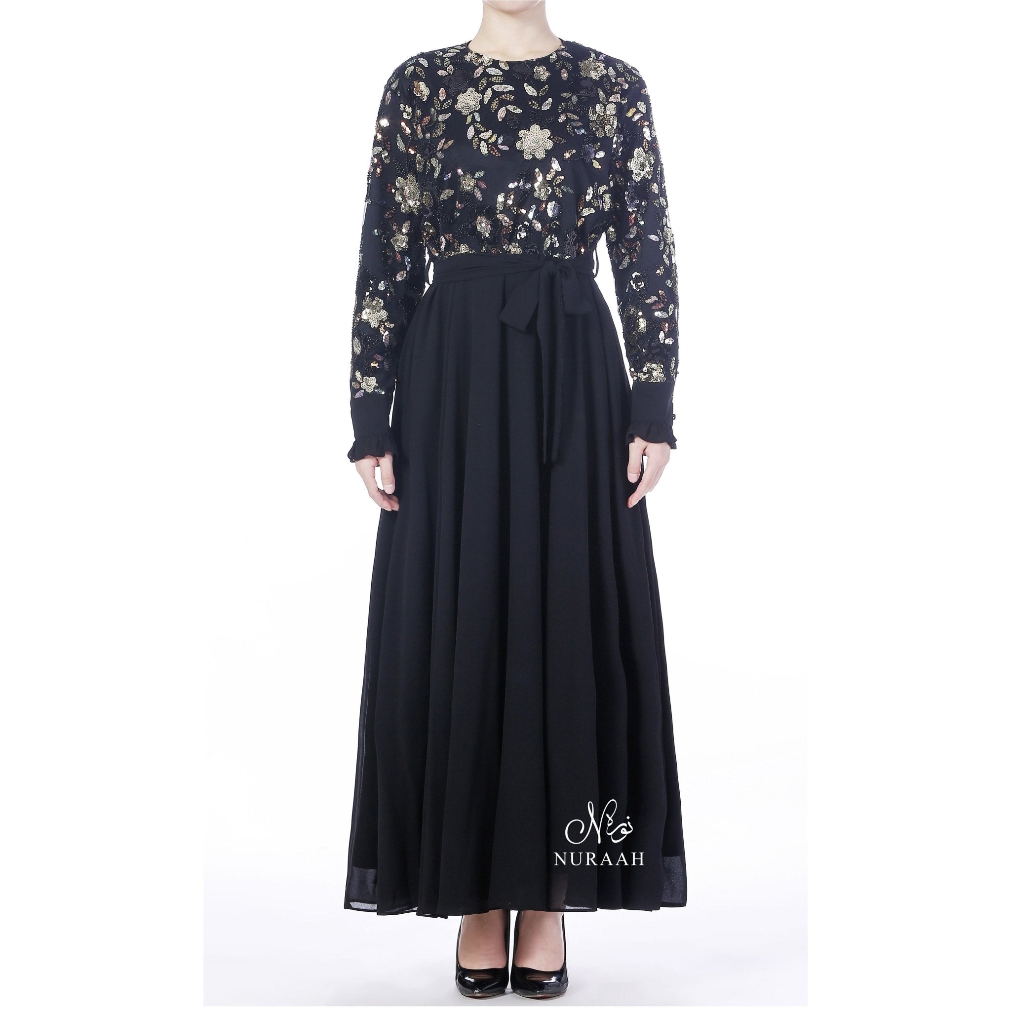 INARAH BEAD & SEQUIN DRESS BLACK - NURAAH