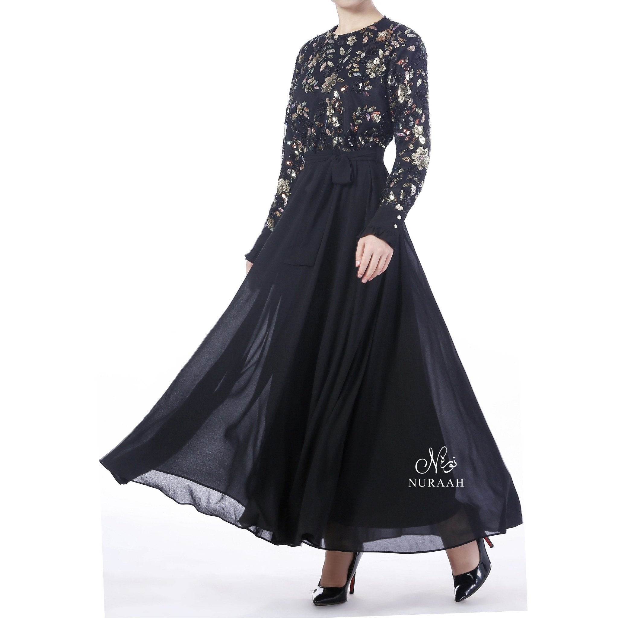 INARAH BEAD & SEQUIN DRESS BLACK - NURAAH