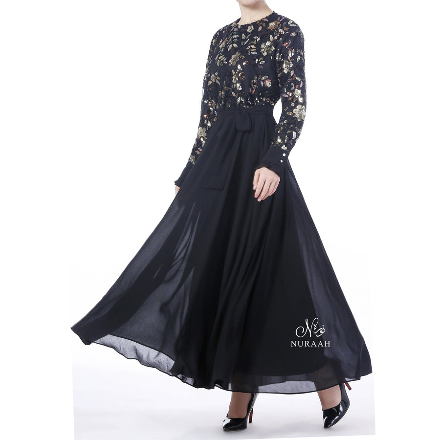 INARAH BEAD & SEQUIN DRESS BLACK - NURAAH