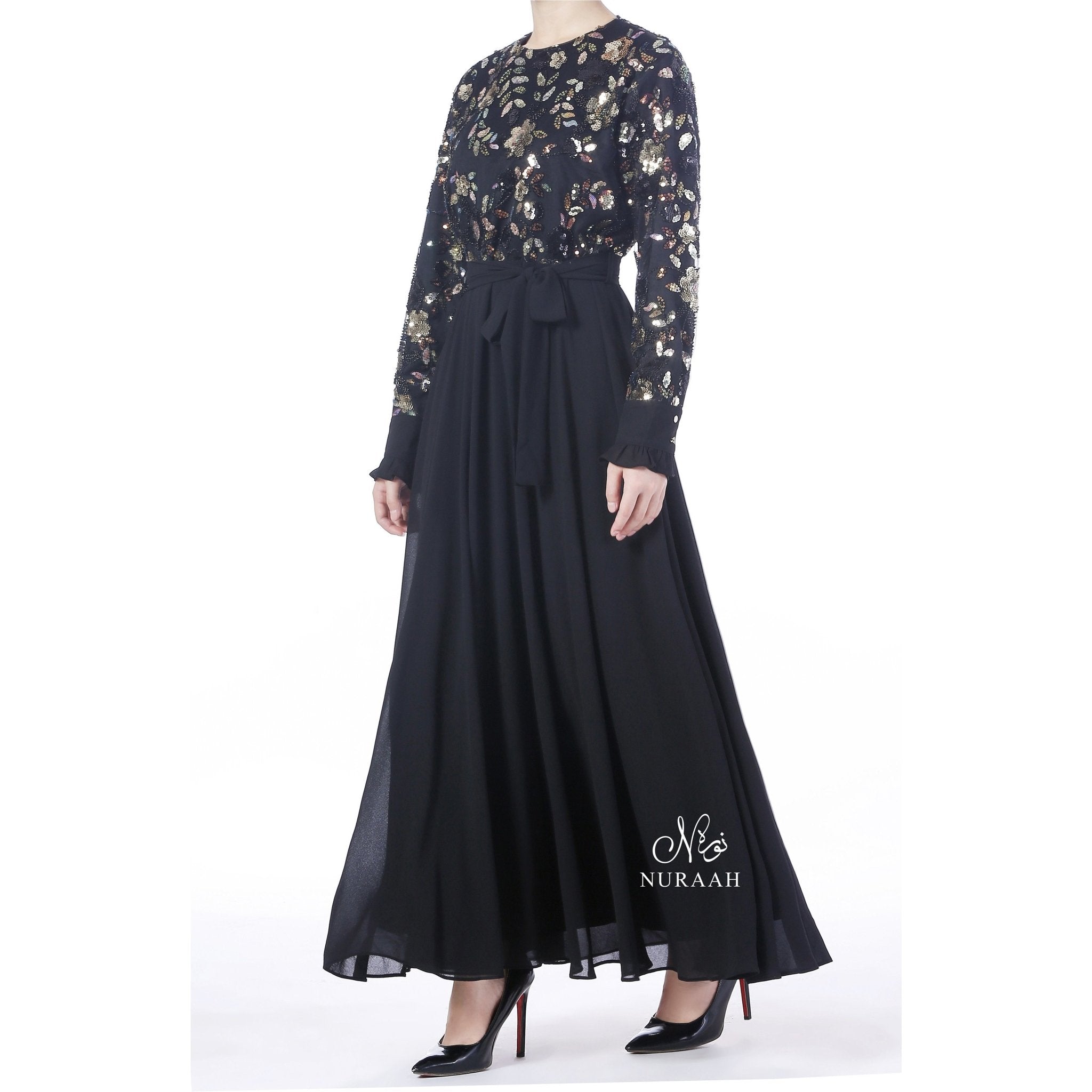 INARAH BEAD & SEQUIN DRESS BLACK - NURAAH