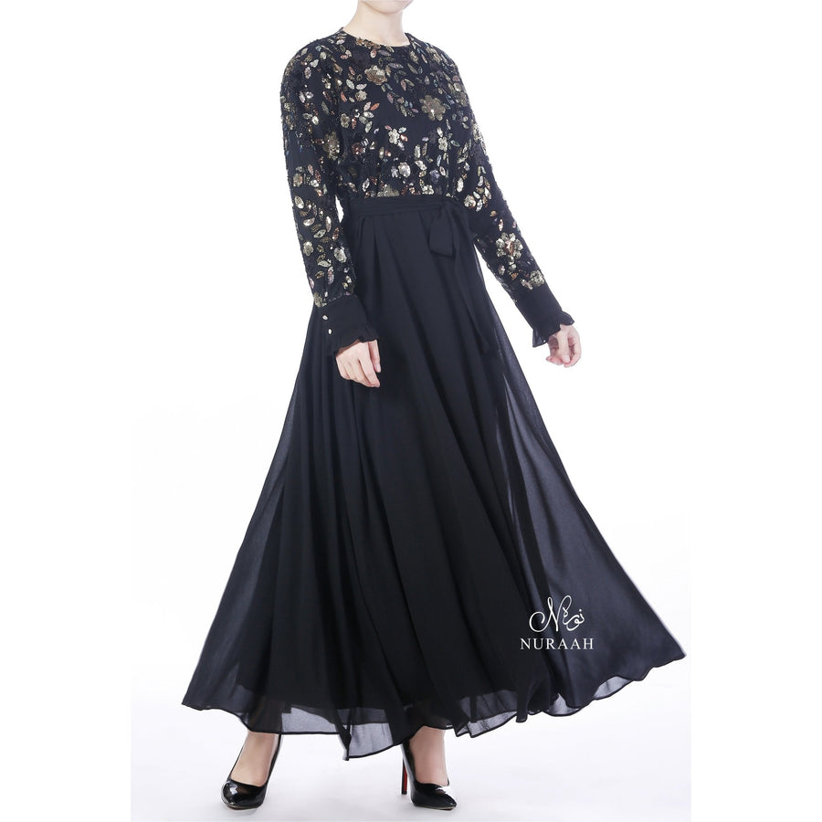 INARAH BEAD & SEQUIN DRESS BLACK - NURAAH