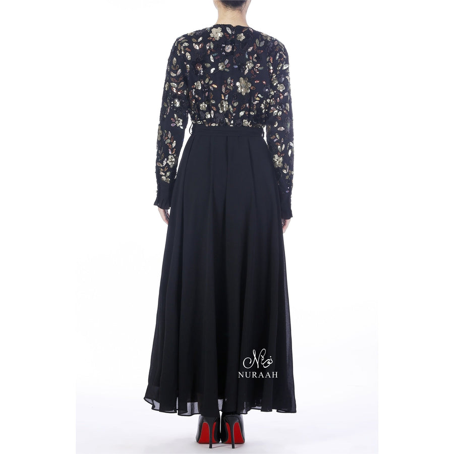 INARAH BEAD & SEQUIN DRESS BLACK - NURAAH