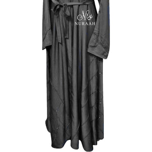 IQRAH PINTUCK EMBELLISHED SILK OPEN ABAYA BLACK - NURAAH