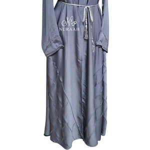 IQRAH PINTUCK EMBELLISHED SILK OPEN ABAYA GREY LILAC - NURAAH