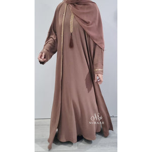 IZMA 4 PIECE EMBELLISHED ABAYA SET DARK BEIGE - NURAAH