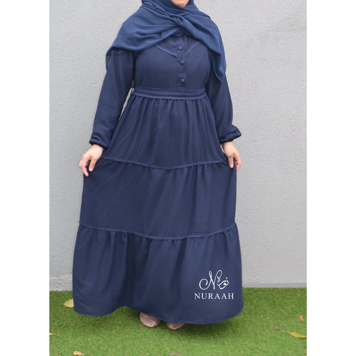 LACE TRIM TIERED DRESS BLUE - NURAAH