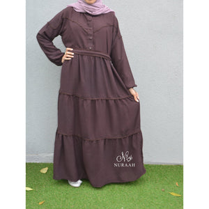 LACE TRIM TIERED DRESS BROWN - NURAAH