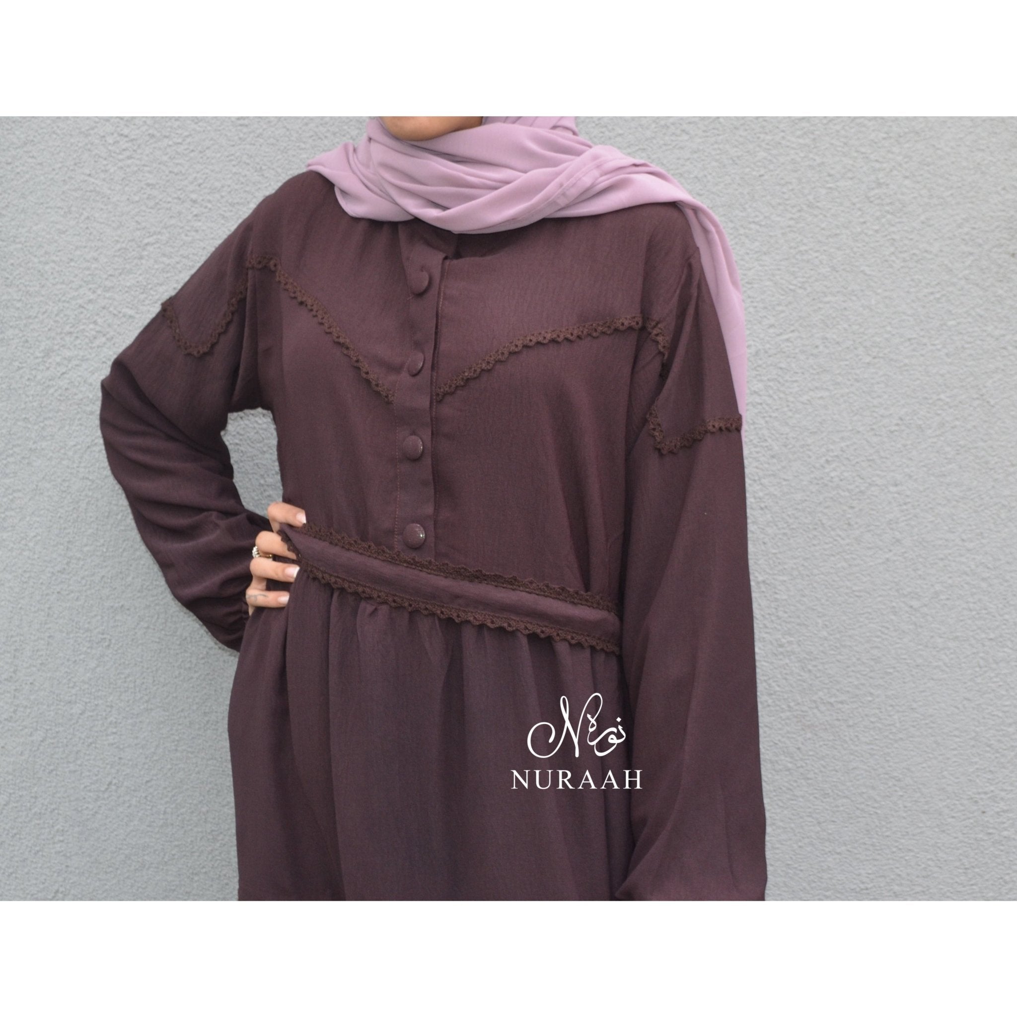 LACE TRIM TIERED DRESS BROWN - NURAAH