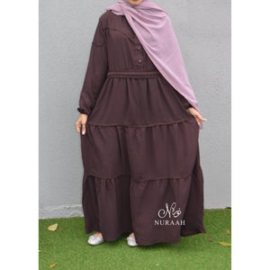 LACE TRIM TIERED DRESS BROWN - NURAAH