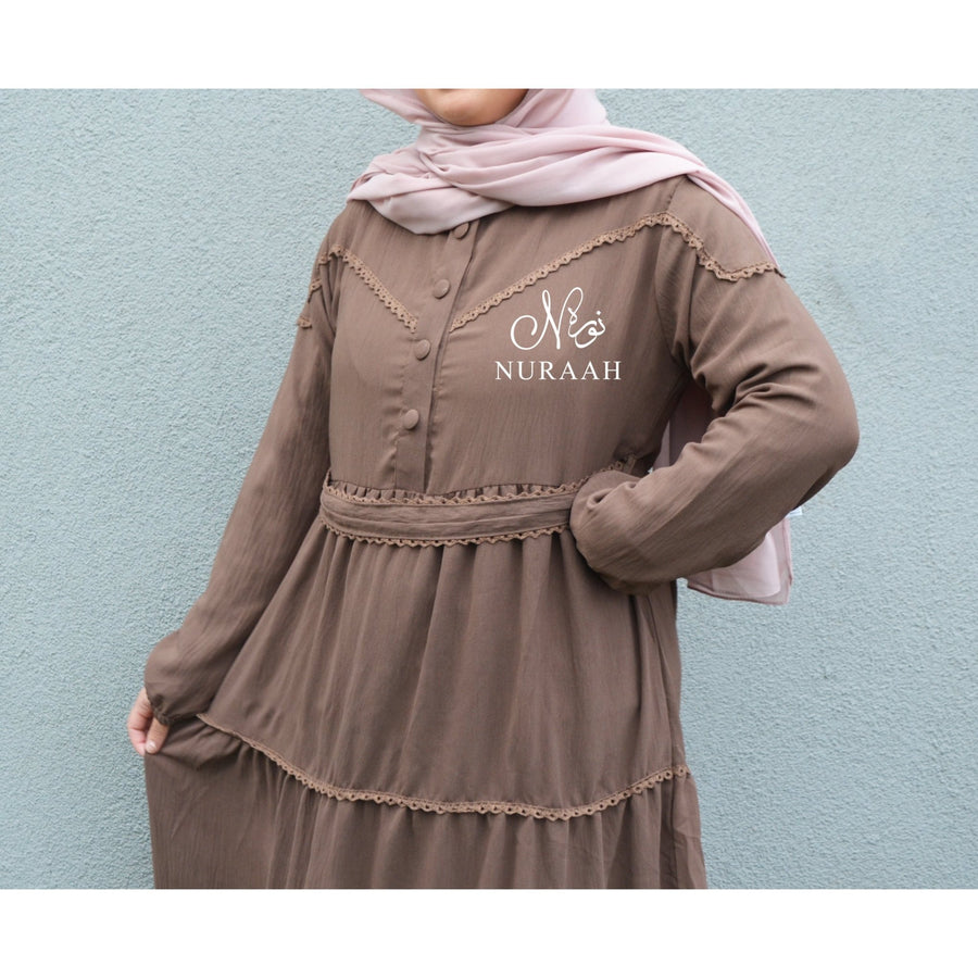 LACE TRIM TIERED DRESS DARK BEIGE - NURAAH