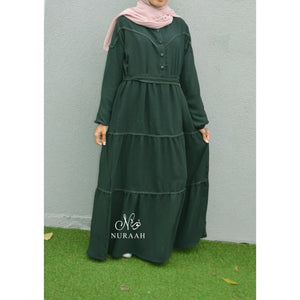 LACE TRIM TIERED DRESS FOREST GREEN - NURAAH