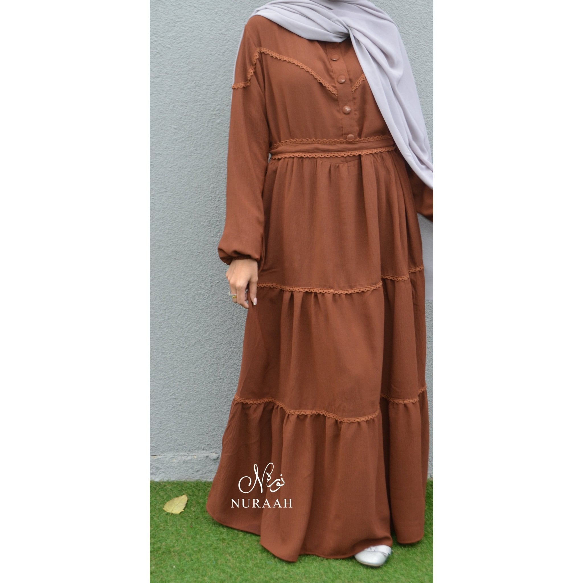 LACE TRIM TIERED DRESS RUST - NURAAH