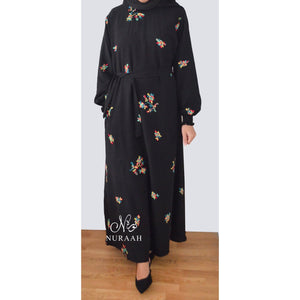 LAYLA EMBROIDERY DRESS BLACK - NURAAH