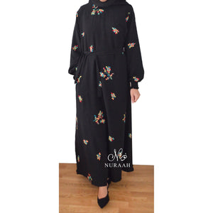 LAYLA EMBROIDERY DRESS BLACK - NURAAH