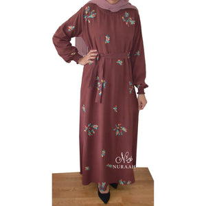 LAYLA EMBROIDERY DRESS BROWN - NURAAH