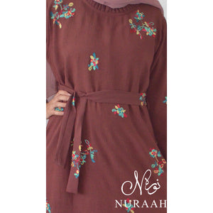 LAYLA EMBROIDERY DRESS BROWN - NURAAH