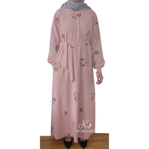 LAYLA EMBROIDERY DRESS PINK - NURAAH