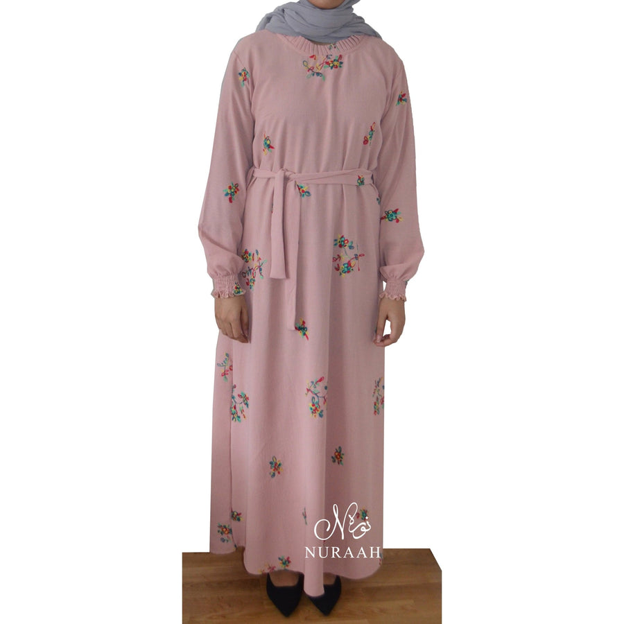 LAYLA EMBROIDERY DRESS PINK - NURAAH