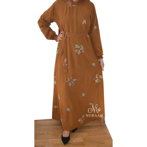 LAYLA EMBROIDERY DRESS RUST - NURAAH