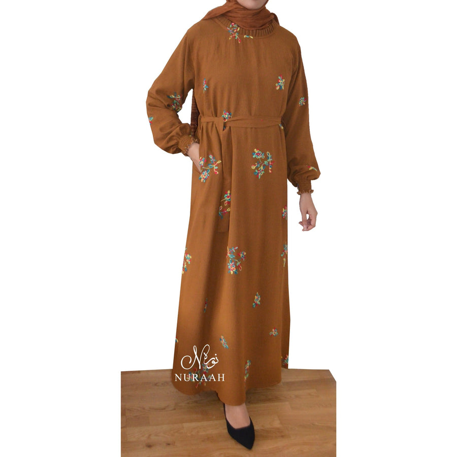 LAYLA EMBROIDERY DRESS RUST - NURAAH