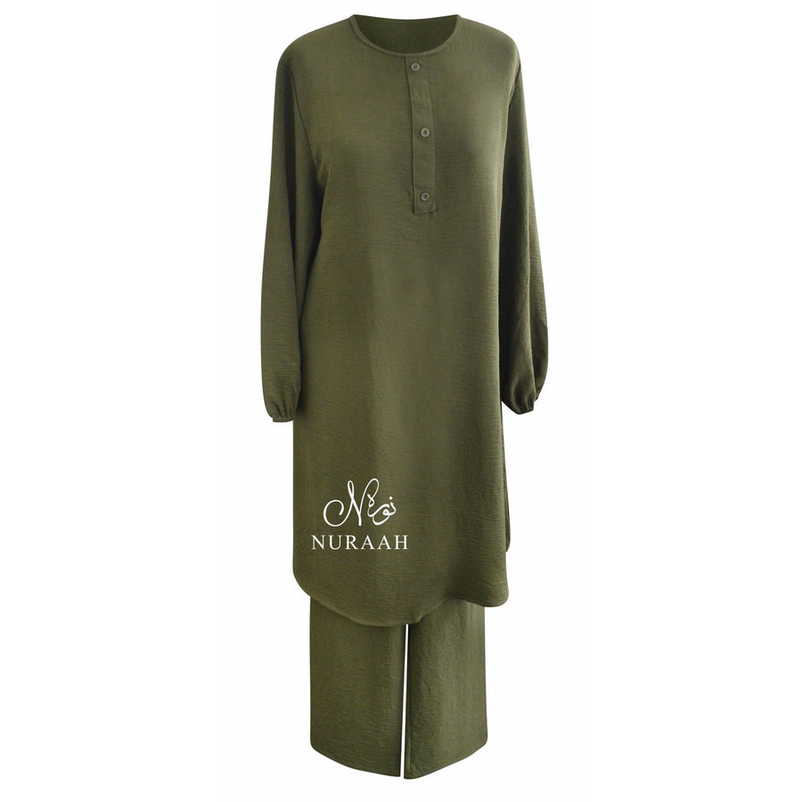 LONG SHIRT / WIDE TROUSER CO-ORD ARMY GREEN - NURAAH