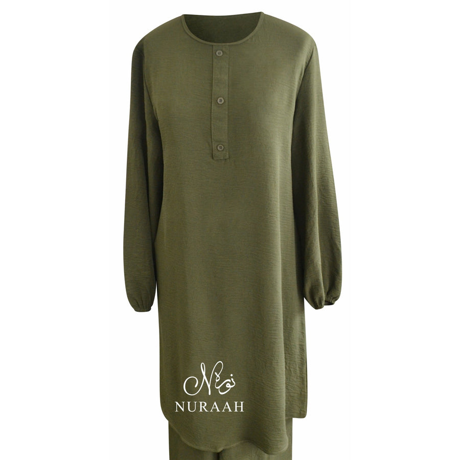 LONG SHIRT / WIDE TROUSER CO-ORD ARMY GREEN - NURAAH