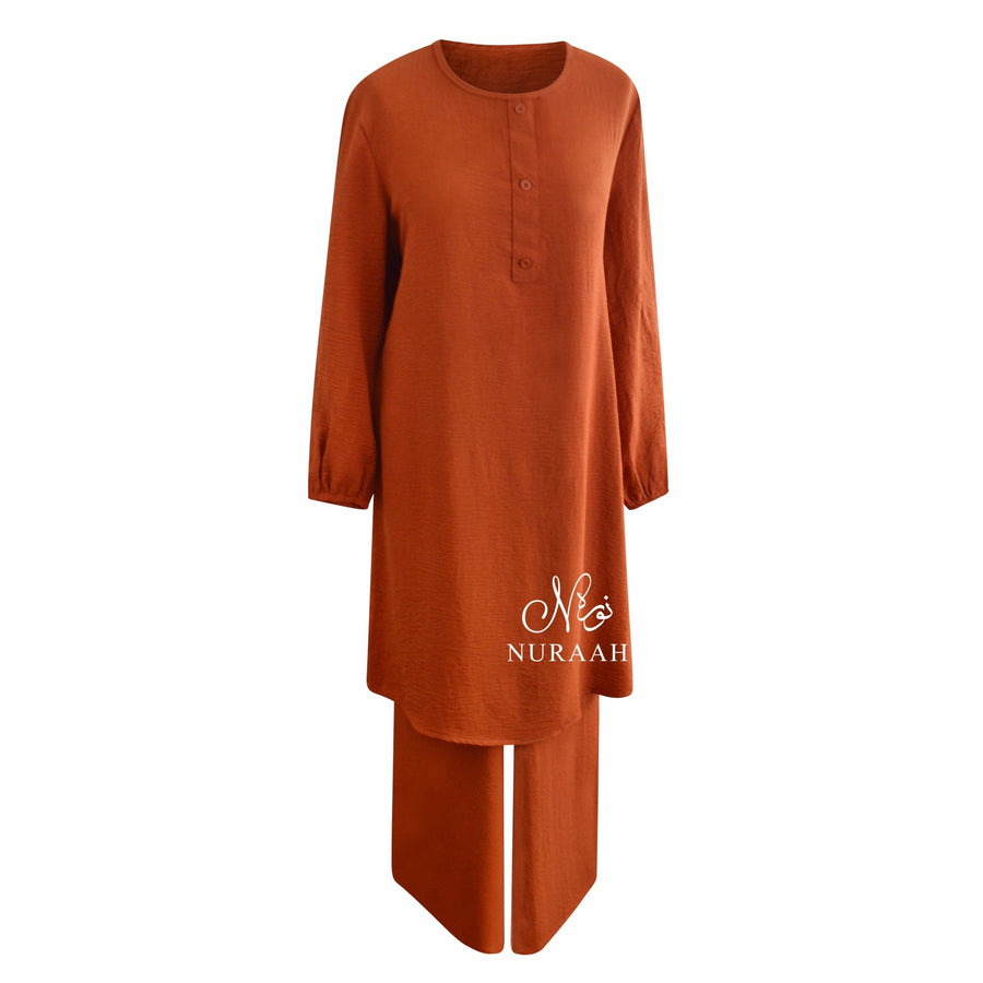 LONG SHIRT/WIDE TROUSER CO-ORD BURNT ORANGE - NURAAH