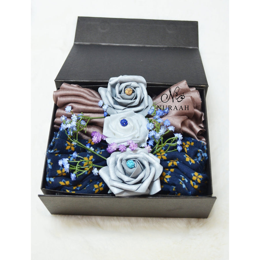 LUXURY SCARFS AND FLOWERS GIFT BOX (015) - NURAAH