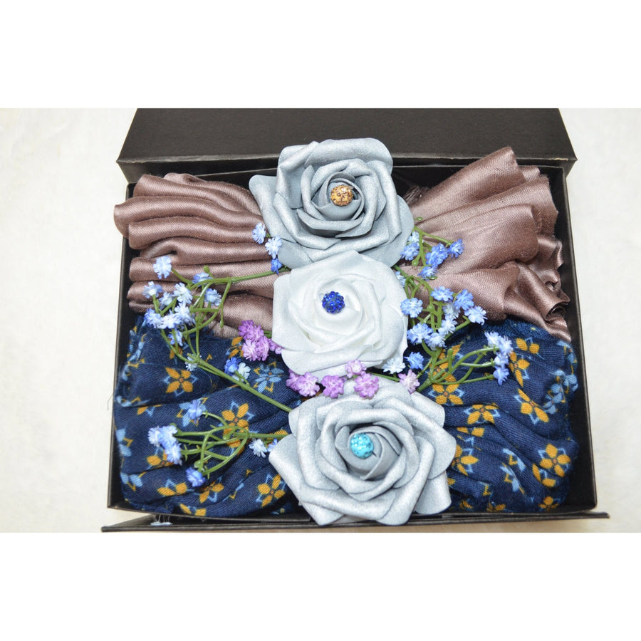 LUXURY SCARFS AND FLOWERS GIFT BOX (015) - NURAAH