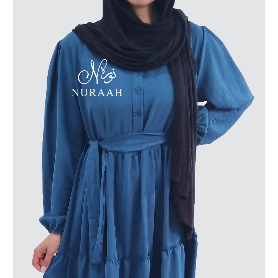 MAHA TIERED RUFFLE DRESS AZURE BLUE - NURAAH