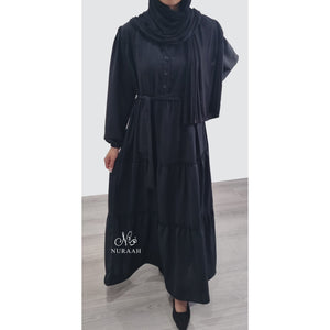 MAHA TIERED RUFFLE DRESS BLACK - NURAAH