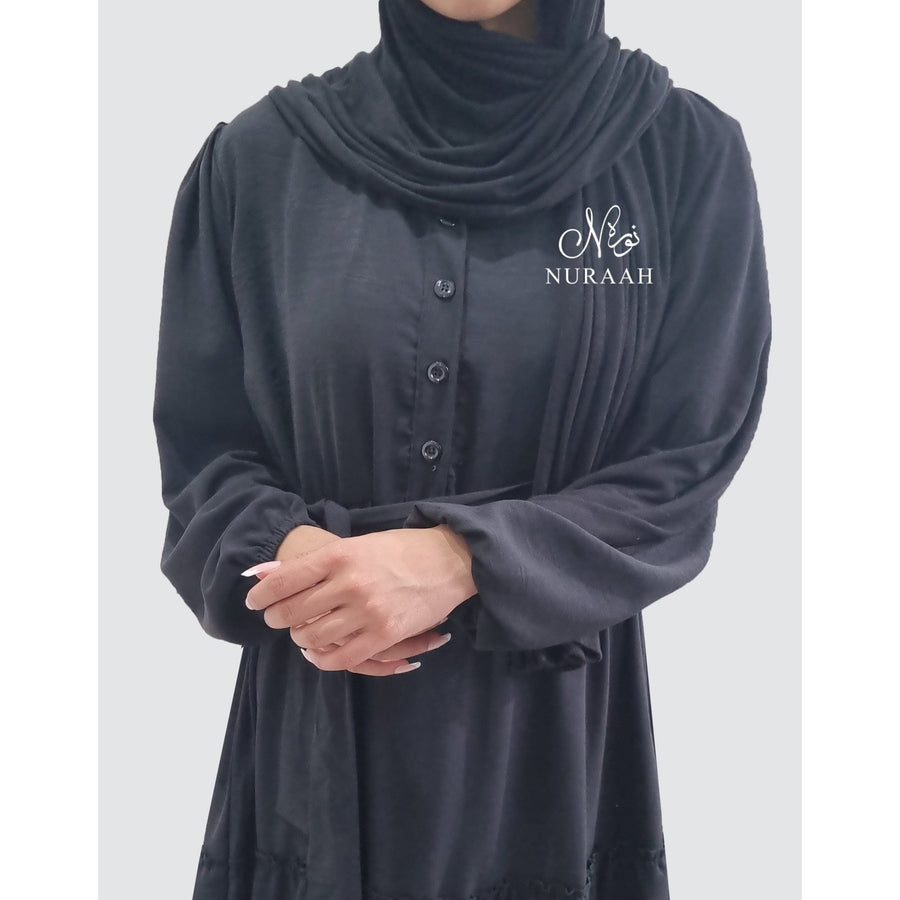 MAHA TIERED RUFFLE DRESS BLACK - NURAAH