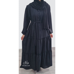 MAHA TIERED RUFFLE DRESS BLACK - NURAAH