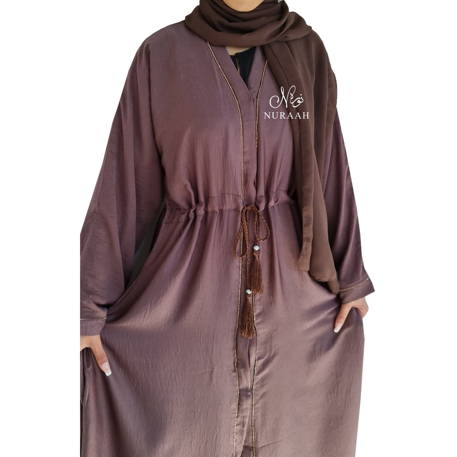 MAUVE SILK CRYSTAL EMBELLISHED ABAYA - NURAAH