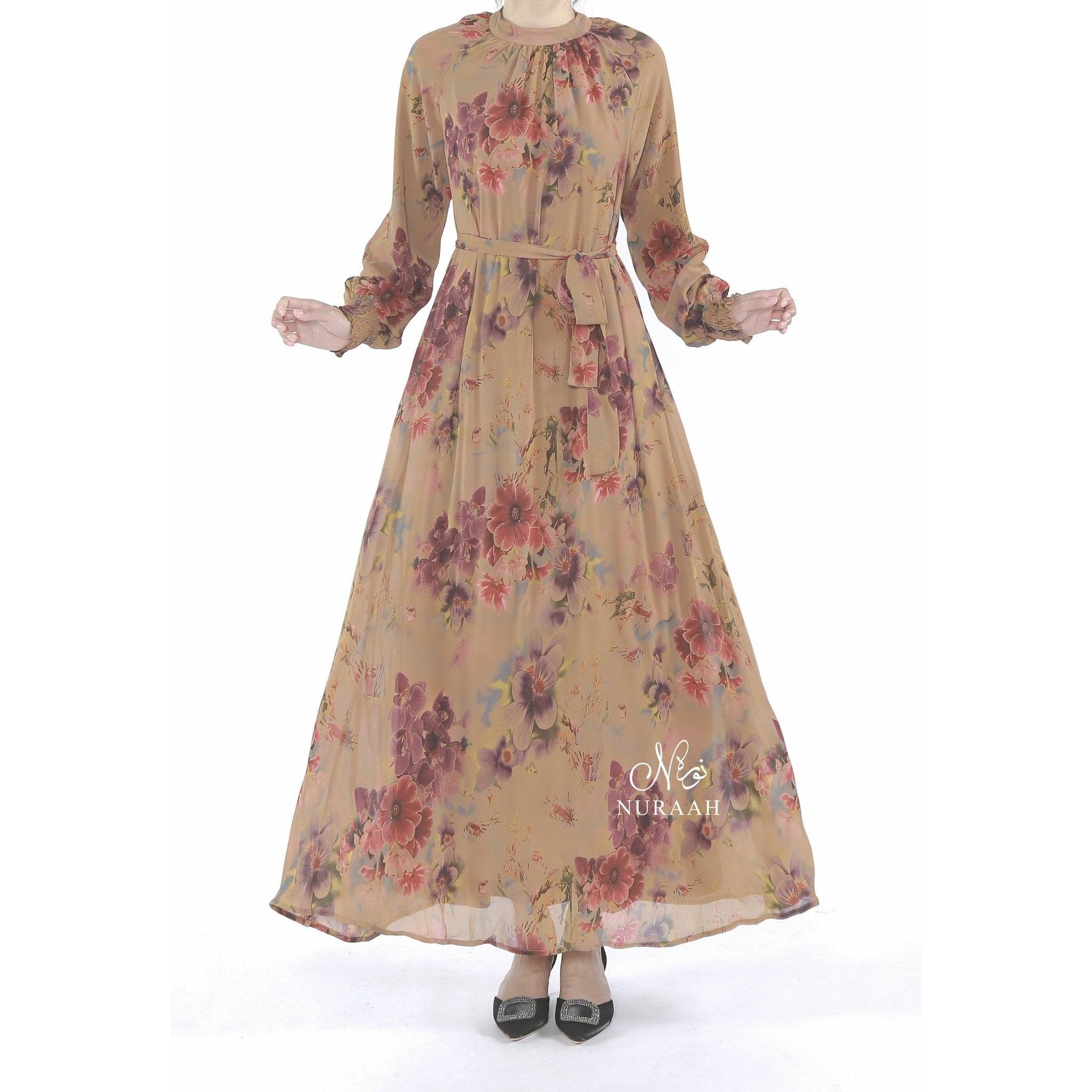 MOCHA FLORAL DRESS - NURAAH