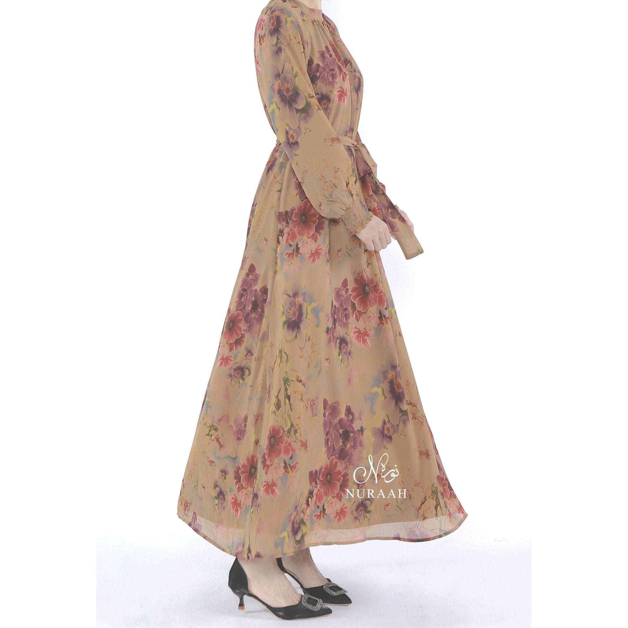 MOCHA FLORAL DRESS - NURAAH