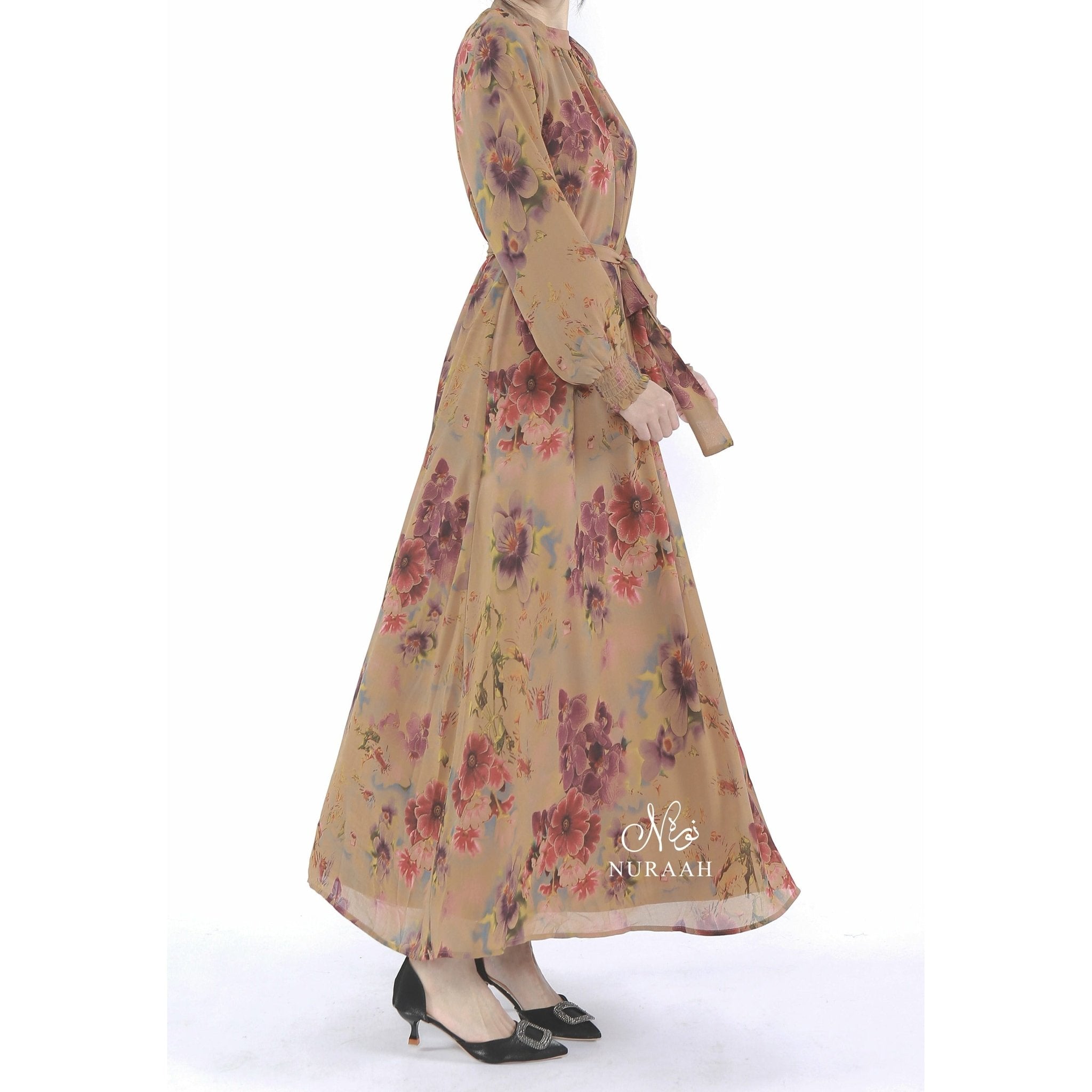 MOCHA FLORAL DRESS - NURAAH