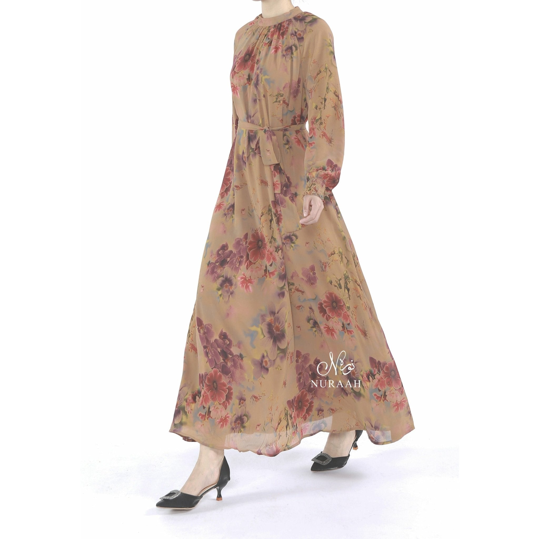 MOCHA FLORAL DRESS - NURAAH