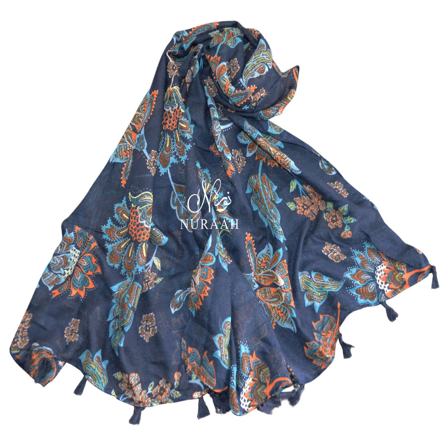 NAVY FLORAL SCARF - NURAAH