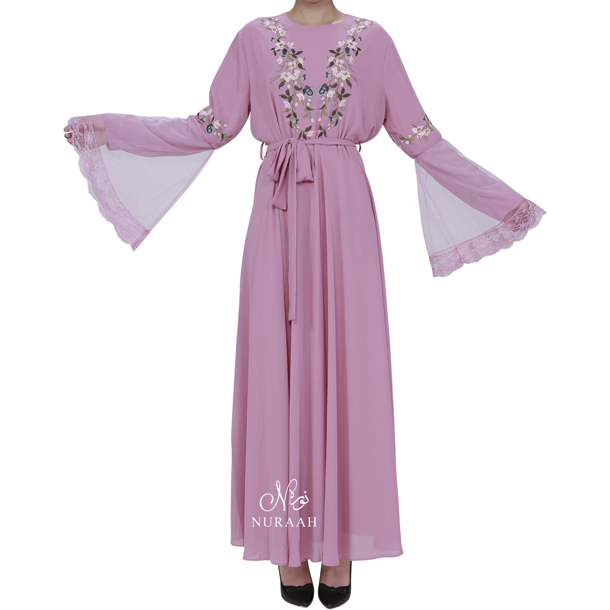 NET SLEEVES EMBROIDERY DRESS PINK 01 - NURAAH